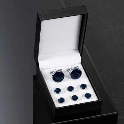 Picture of A UJOY Cufflinks and Studs Set Blanks Round 4 Colors Shirt Tuxedo Buttons Packed in Cufflink Box for Men