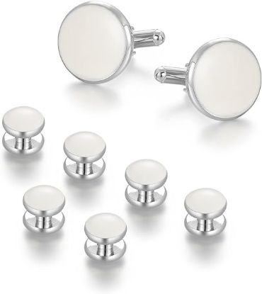 Picture of A Wynameleri Mens Cufflinks and Studs Set Blanks Round 4 Colors Shirt Tuxedo Buttons Packed 